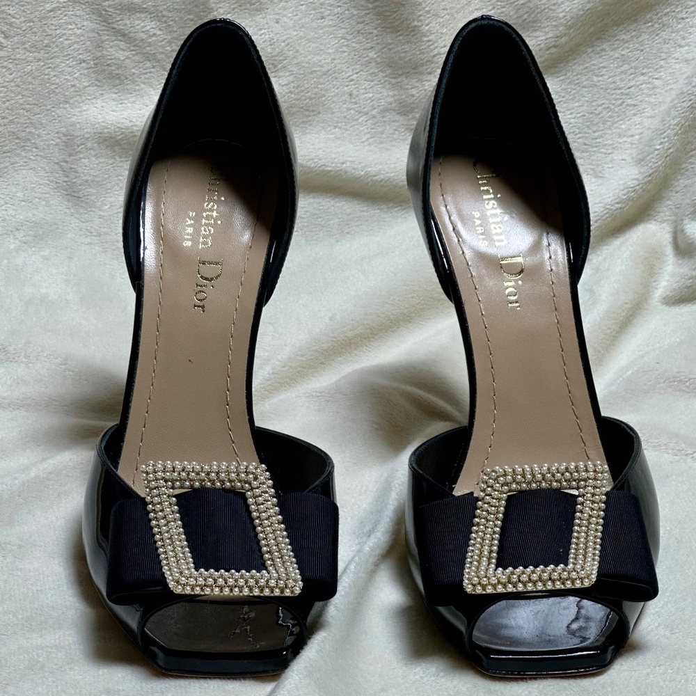 Christian Dior Women's Black Patent Heels with Buckle